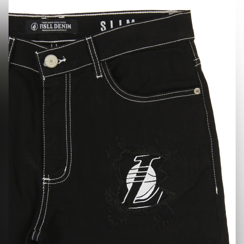 🆕 FISLL NBA MEN'S LOS ANGELES LAKERS DENIM JEANS W/ CHECKERED PATTERN, BLACK A7